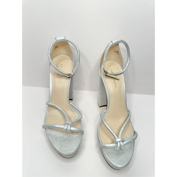 Pelle Moda Gillian Sandal 9.5 Silver Metallic Suede Open Toe Ankle Strap Heel - Picture 6 of 13